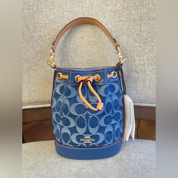 Coach Handbags - NWT！COACH MINI BUCKET BAG IN SIGNATURE DENIM（CY740）gift receipt FAST SHIPPING